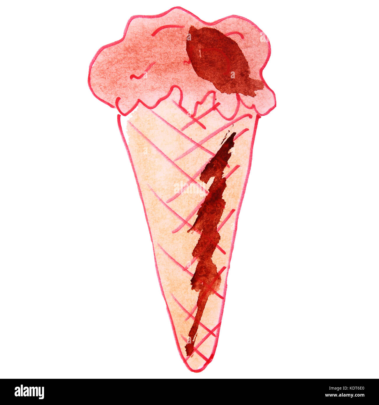 Watercolor Drawing Kids Ice Cream Cone Cartoon On White Backgrou