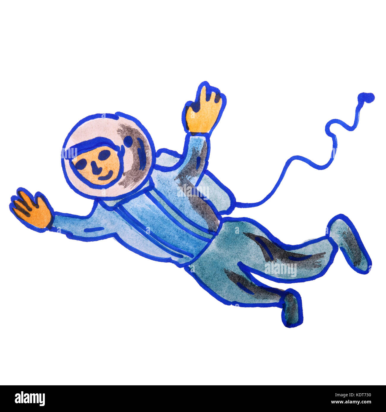 watercolor astronaut blue drawing cartoon style isolated on a wh Stock Photo