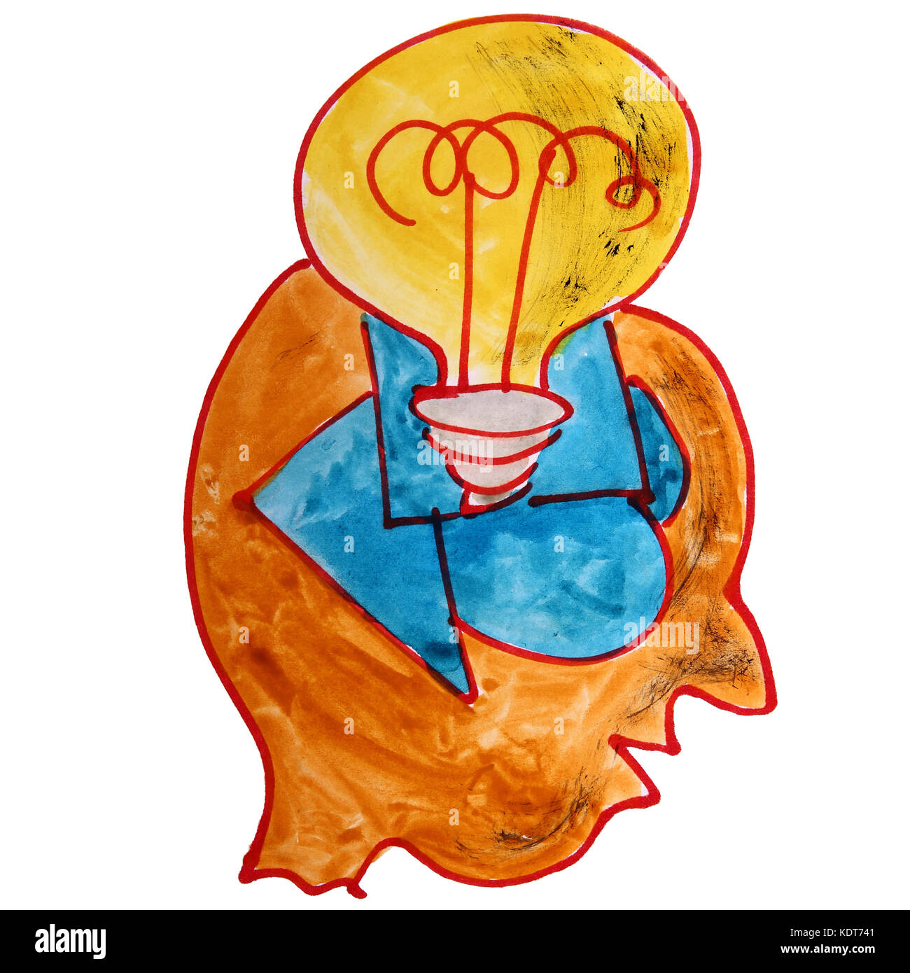 watercolor head lamp business idea drawing cartoon style isolate Stock