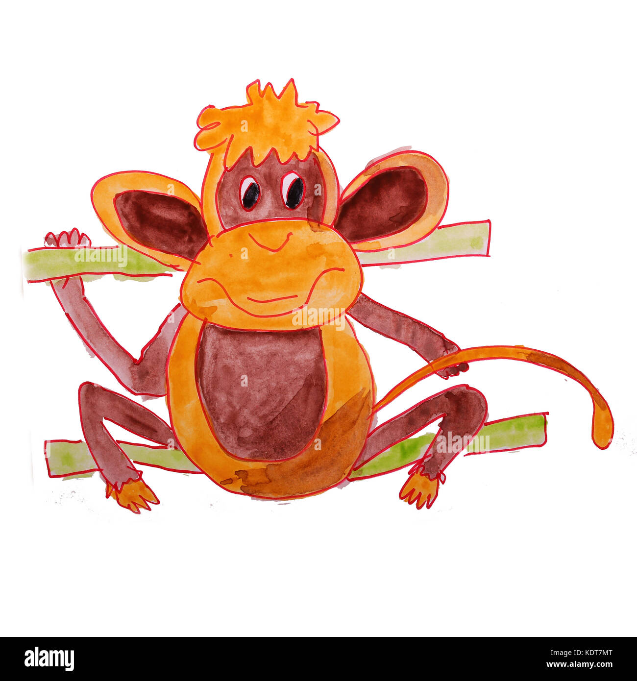 monkey drawing watercolor isolated on white background Stock Photo