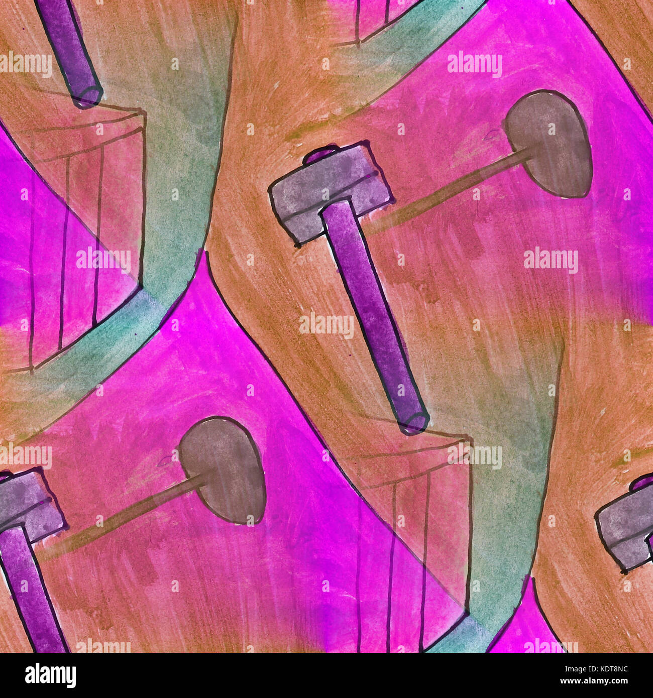 modern hammer, nail seamless watercolor artist wallpaper texture Stock