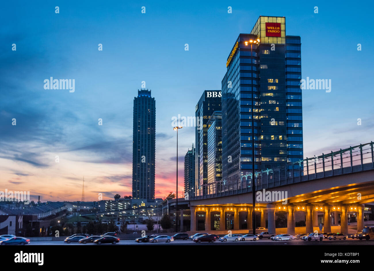 Wells Fargo building at Atlantic Station in Midtown Atlanta, Georgia overlooking the I-75/85 Downtown Connector. (USA) Stock Photo