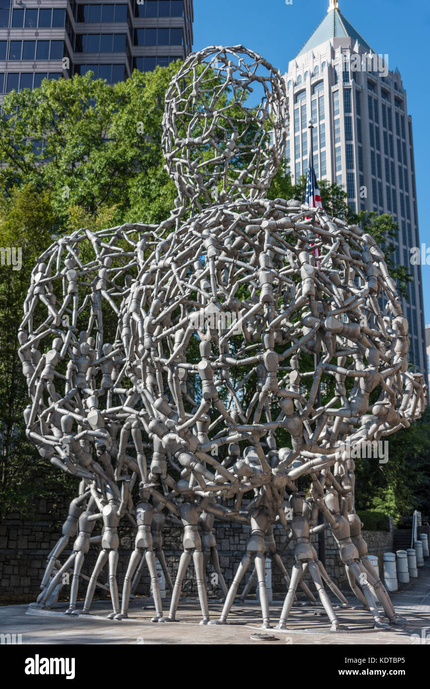 World Events, a 26-foot aluminum sculpture by Tony Cragg, is an Atlanta, Georgia landmark next to the Woodruff Arts Center and High Museum of Art. Stock Photo