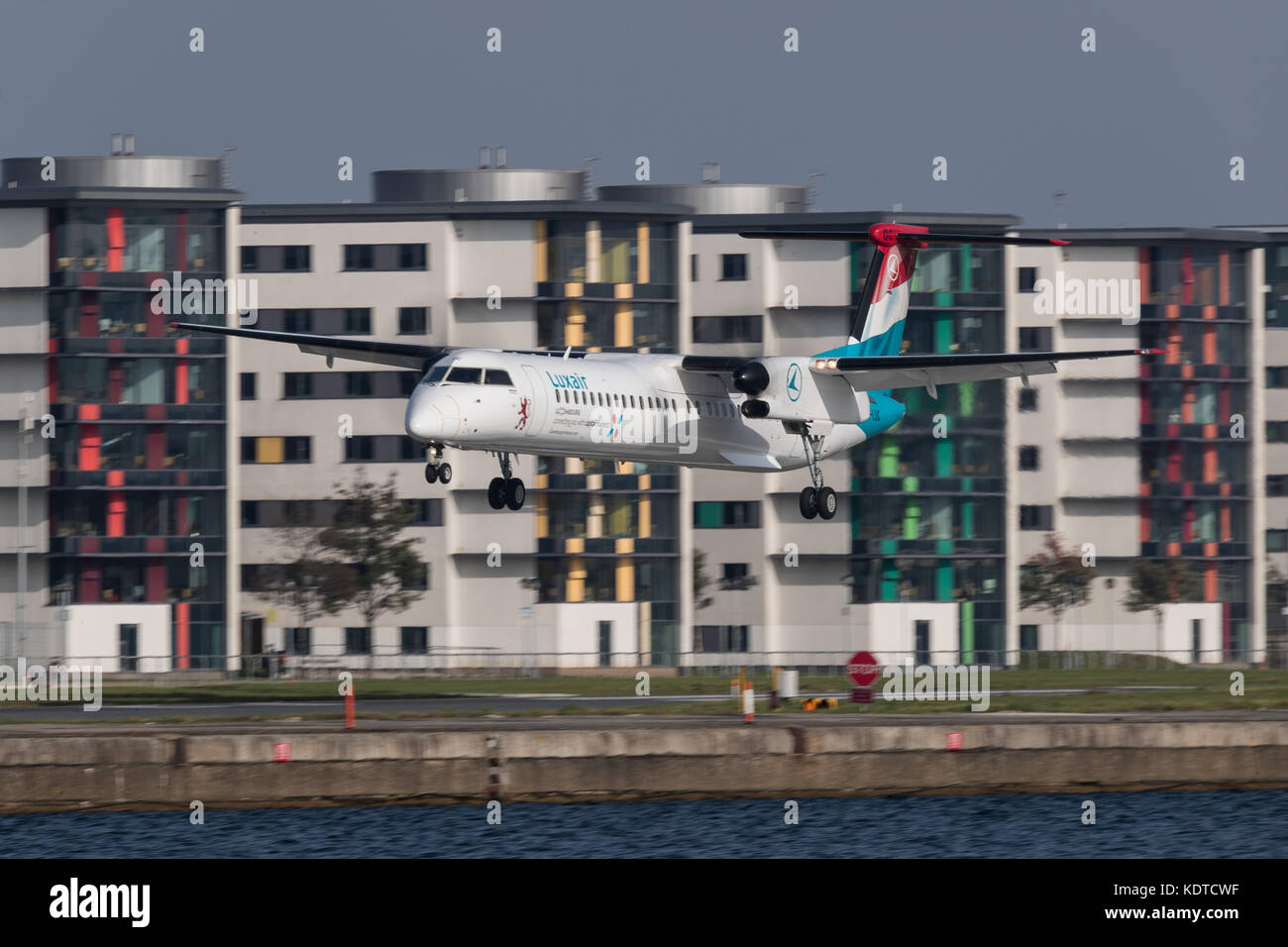 LX-LGN Luxair De Havilland Canada DHC-8-402Q Dash 8 landing at London City Airport. Stock Photo