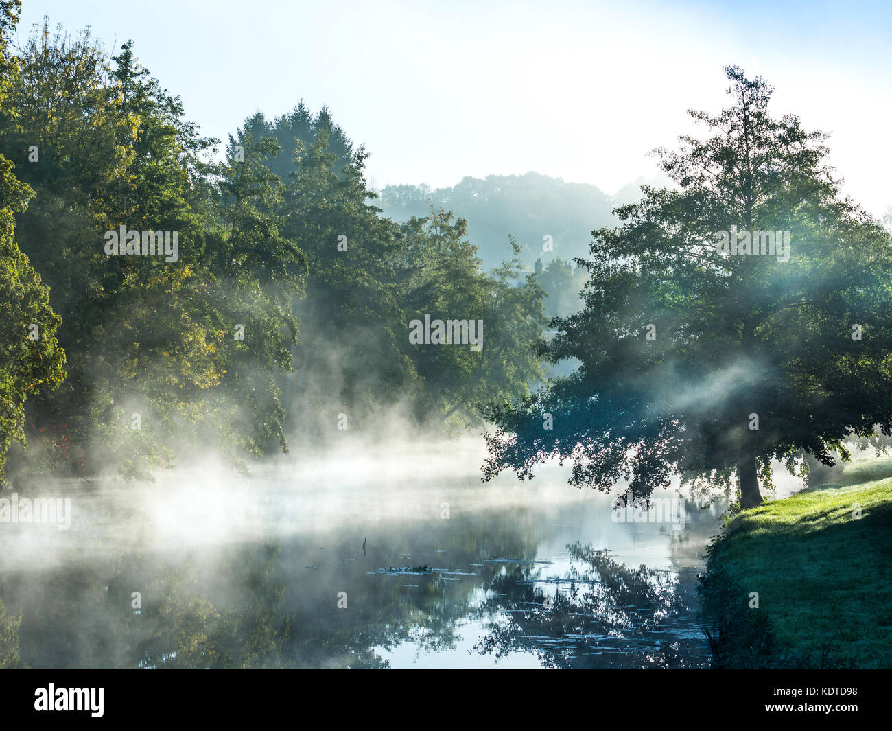 Early-morning mist on river Claise, Preuilly-sur-Claise, France. Stock Photo