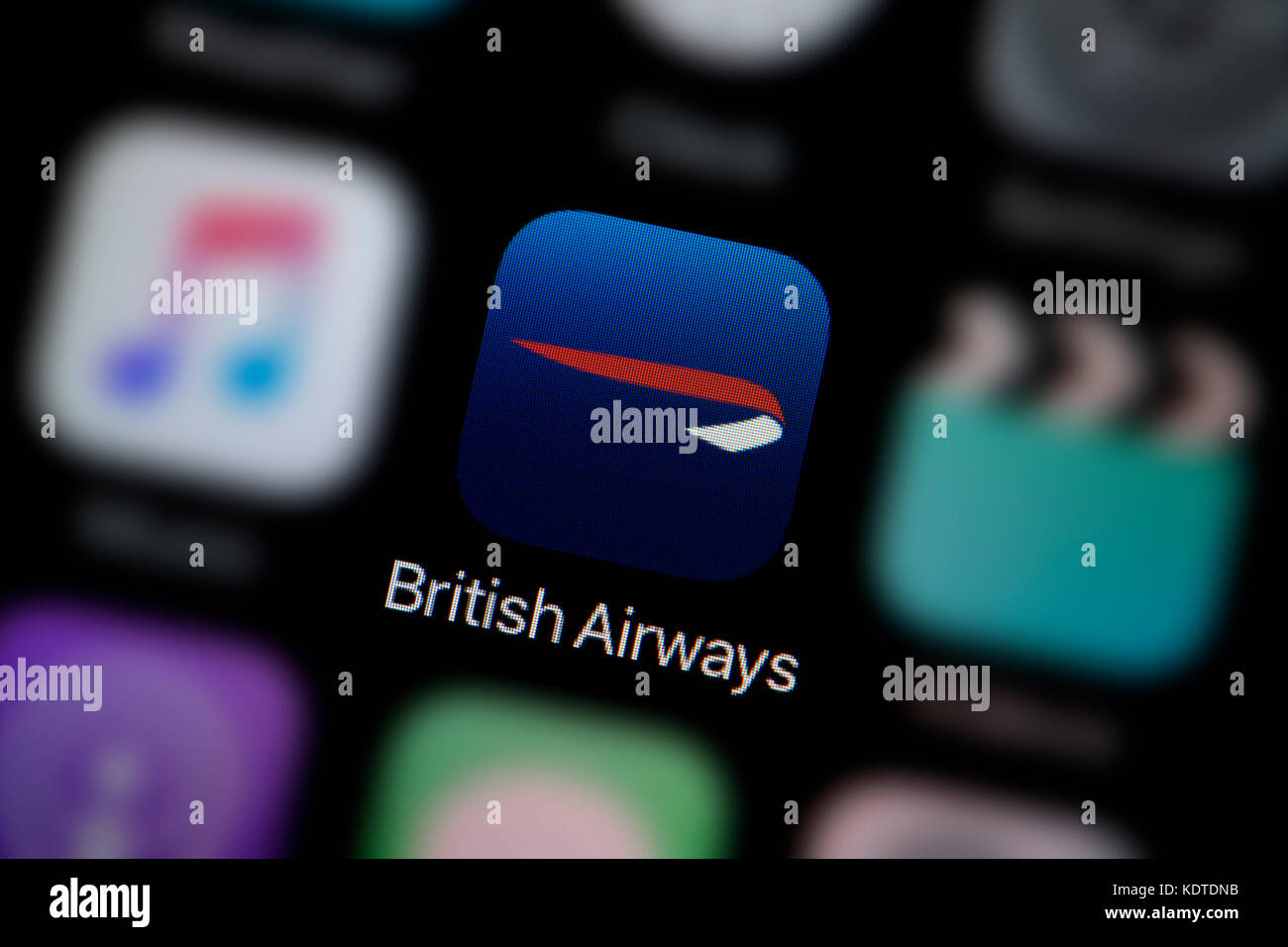 A close-up shot of the logo representing the British Airways app icon, as seen on the screen of a smart phone (Editorial use only) Stock Photo