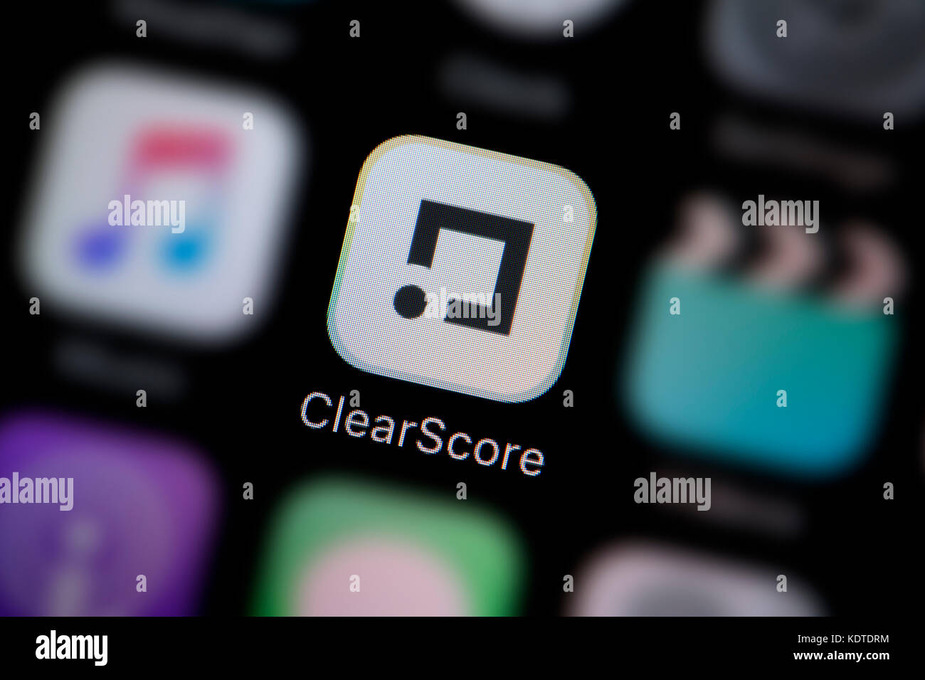 A close-up shot of the logo representing the Clear Score app icon, as seen on the screen of a smart phone (Editorial use only) Stock Photo