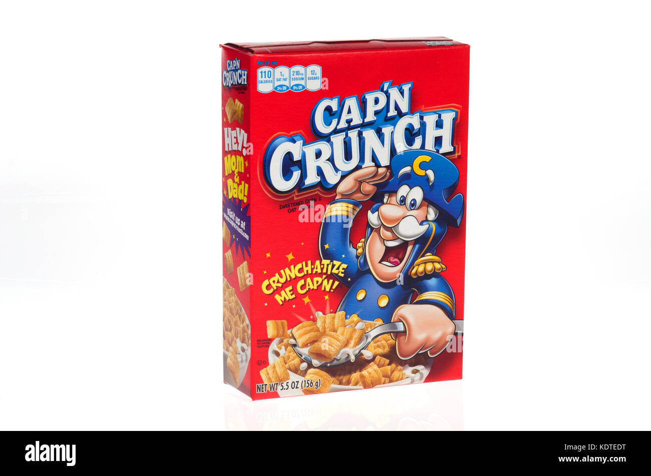 Unopened box of  the original Captain Crunch cereal on white background cut out USA Stock Photo