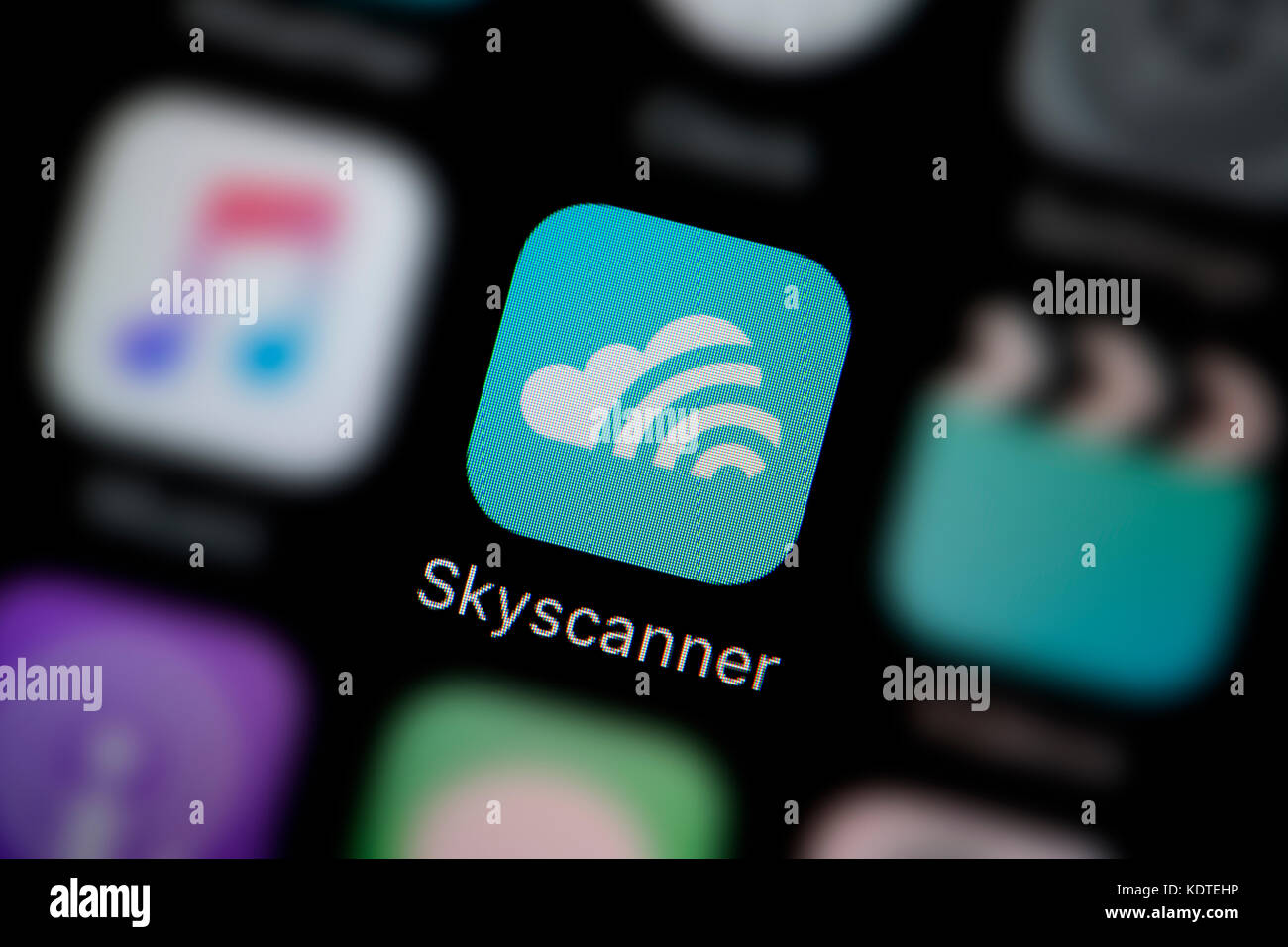A Close Up Shot Of The Logo Representing The Skyscanner App Icon As Seen On The Screen Of A Smart Phone Editorial Use Only Stock Photo Alamy