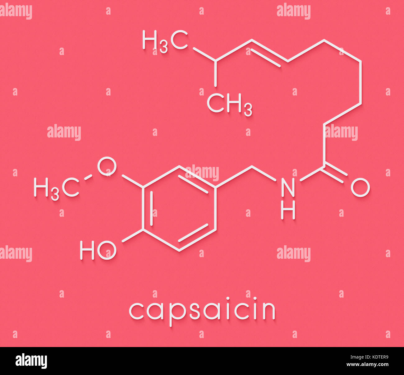 Capsaicin chili pepper molecule. Used in food, drugs, pepper spray, etc