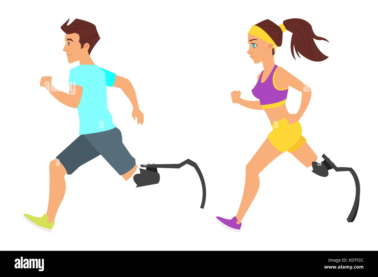 Vector cartoon character diabled man and woaman runners, isolated on ...