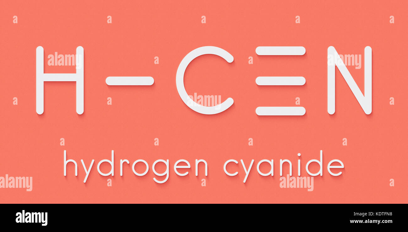 Hydrogen cyanide (HCN) poison molecule. Has typical almond-like odor. Skeletal formula. Stock Photo