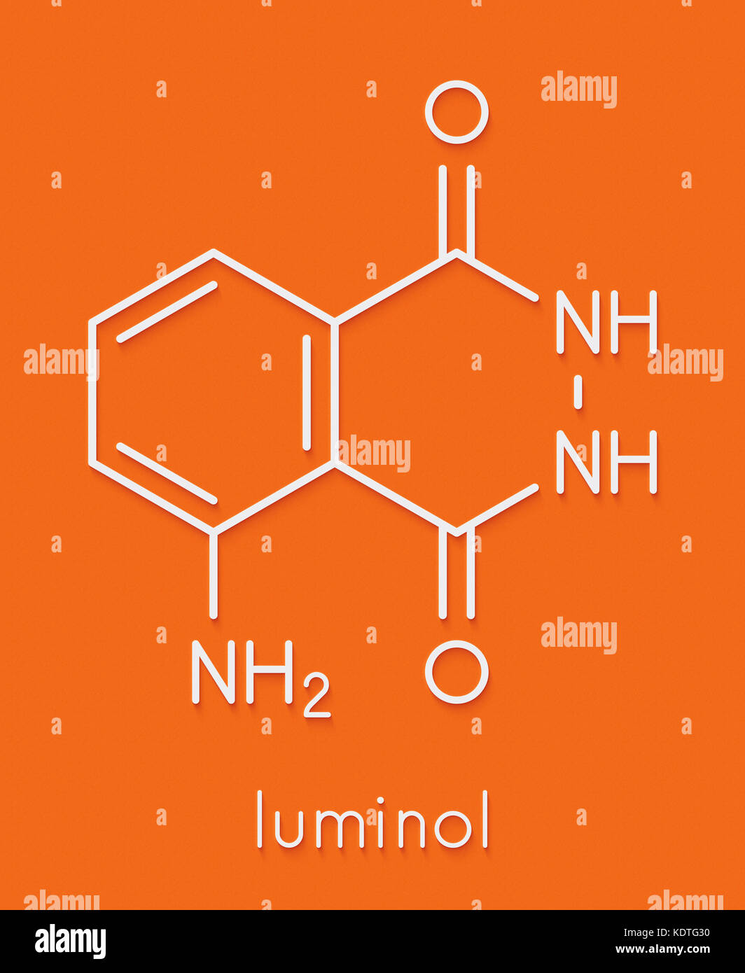Luminol chemiluminescent molecule. Used to detect blood at crime scenes. Skeletal formula Stock