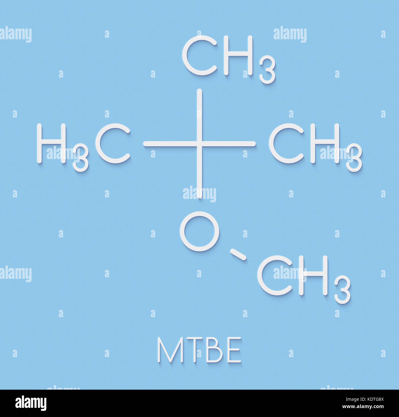 Methyl tertbutyl ether (MTBE, tBME) gasoline additive molecule