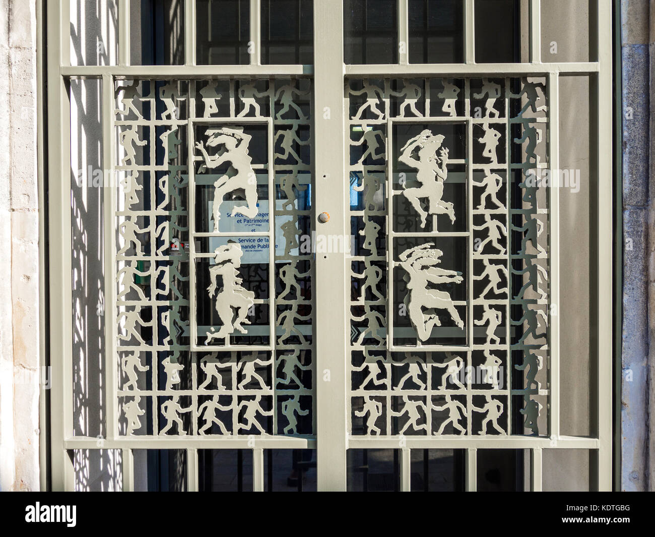 Decorative metal door grille, La Rochelle, France. Stock Photo