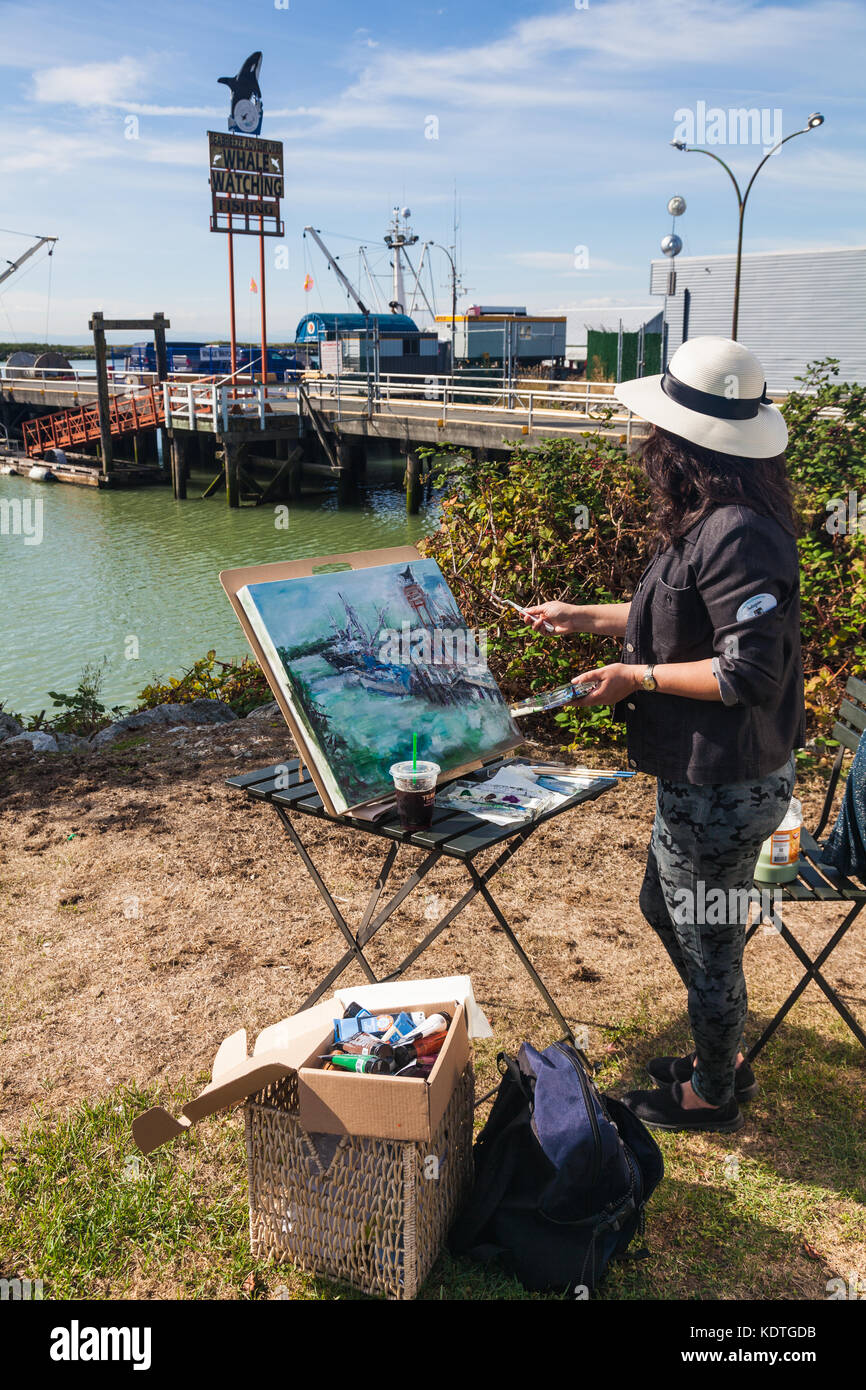 Artists taking part in the Grand Prix of Art in Steveston, British Columbia; a three hour time window to create a work of art Stock Photo