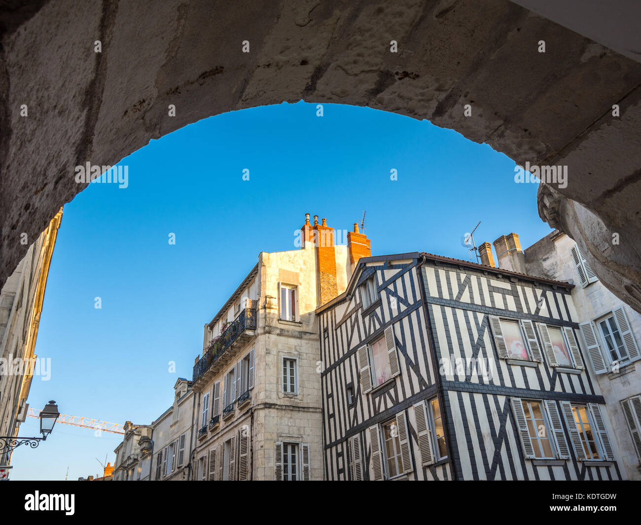 Detail of old buildings with slates protecting timbers from salty air, La Rochelle, France. Stock Photo