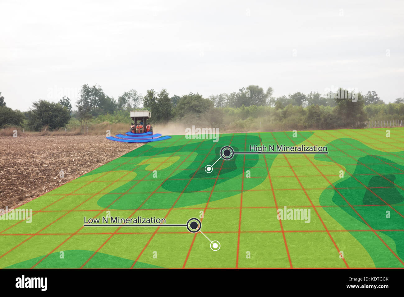 smart agriculture concept, farmer use infrared in tractor with high