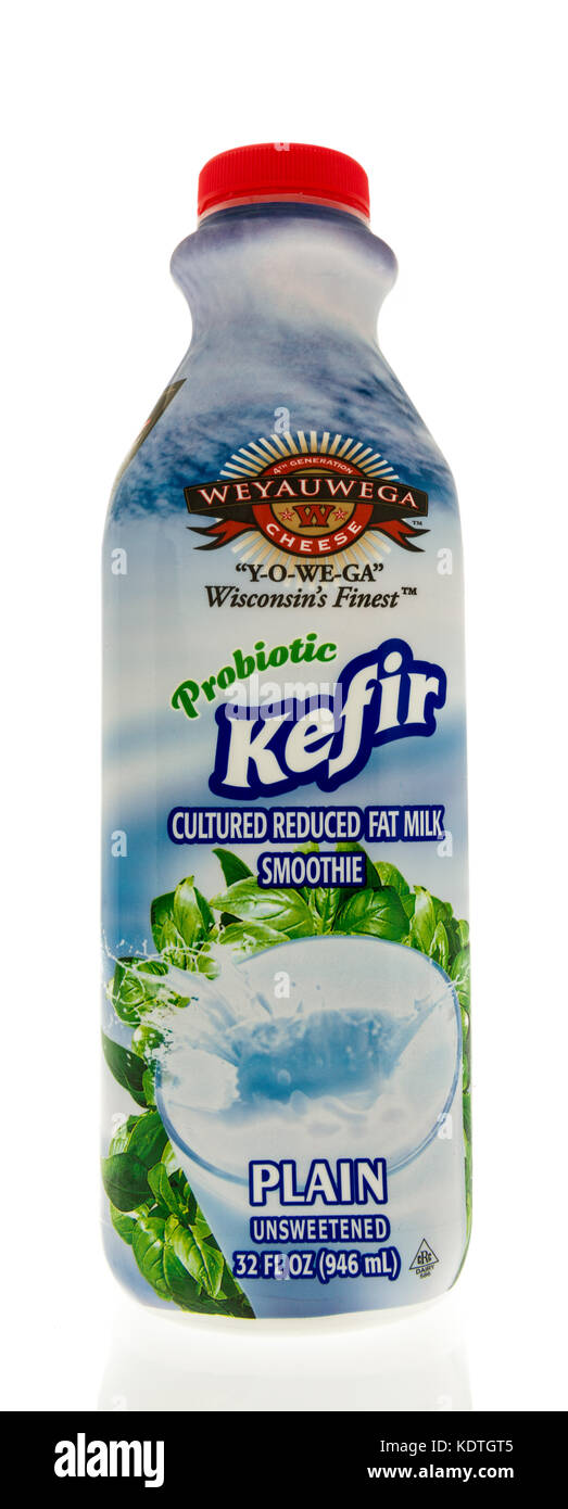 Winneconne, WI 12 October 2017 A bottle of Weyauwega Probiotic Kefir