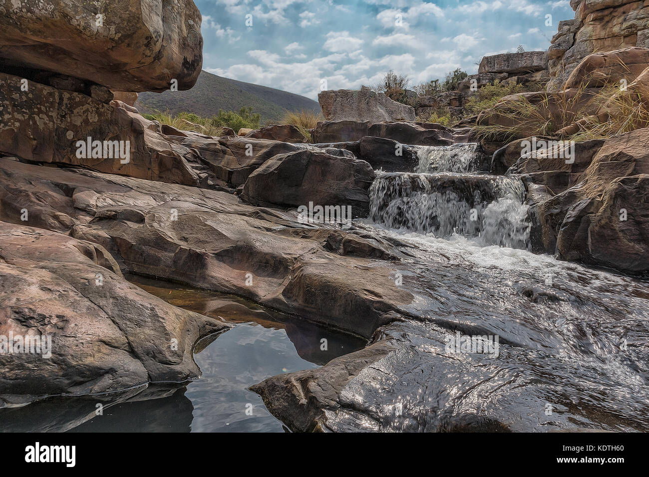 Waterfalls of the Leba mountain range. Lubango. Stock Photo