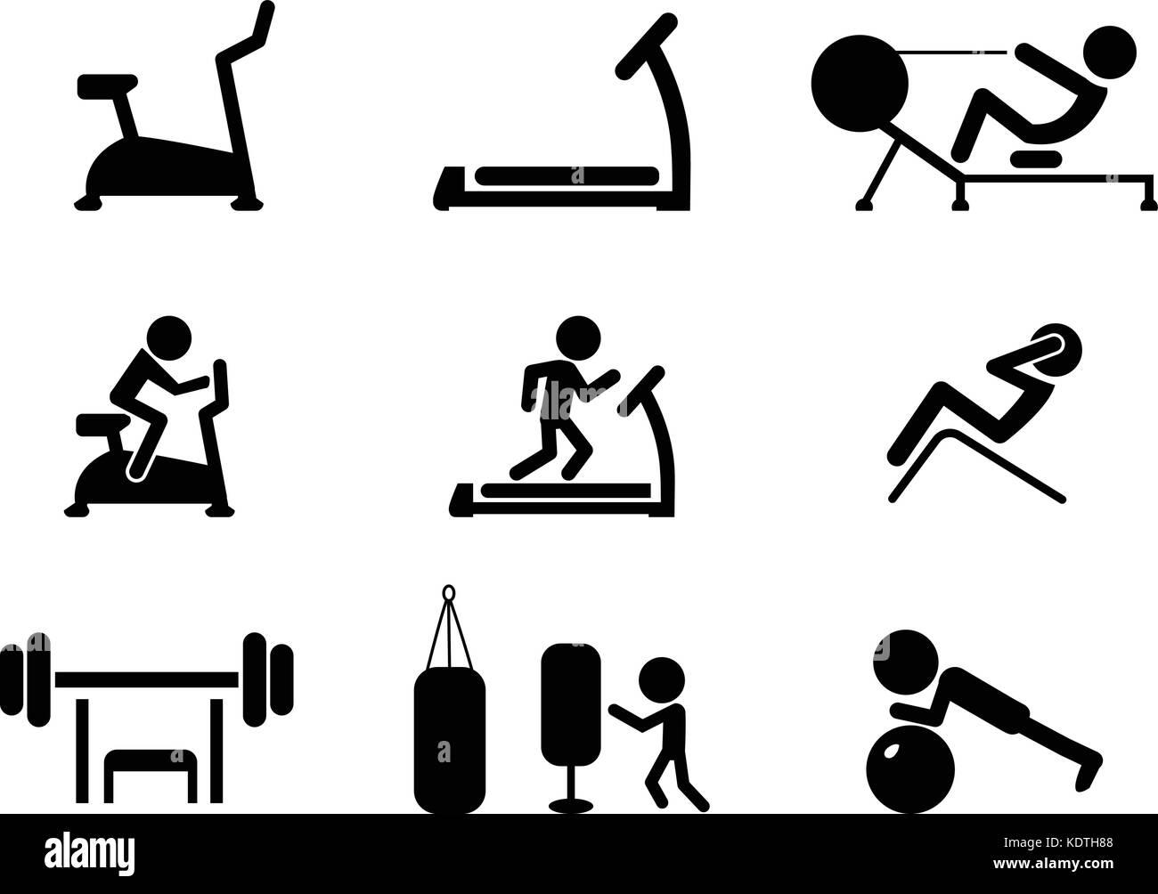 Set of Workout and Gym machines icons, vector design Stock Vector