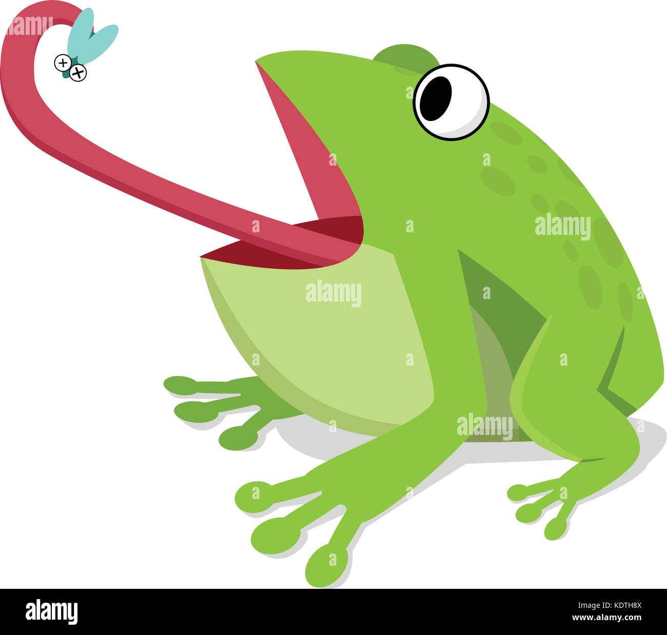 Green frog eat insect on white, cartoon vector design Stock Vector