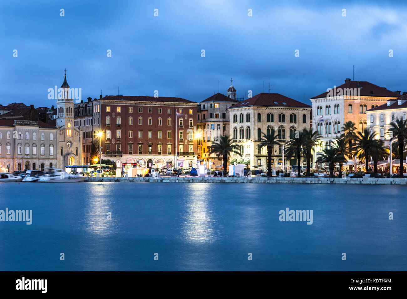 Split old town waterfront captured with long exposure in Croatia in the Balkans in Southeastern Europe. Stock Photo