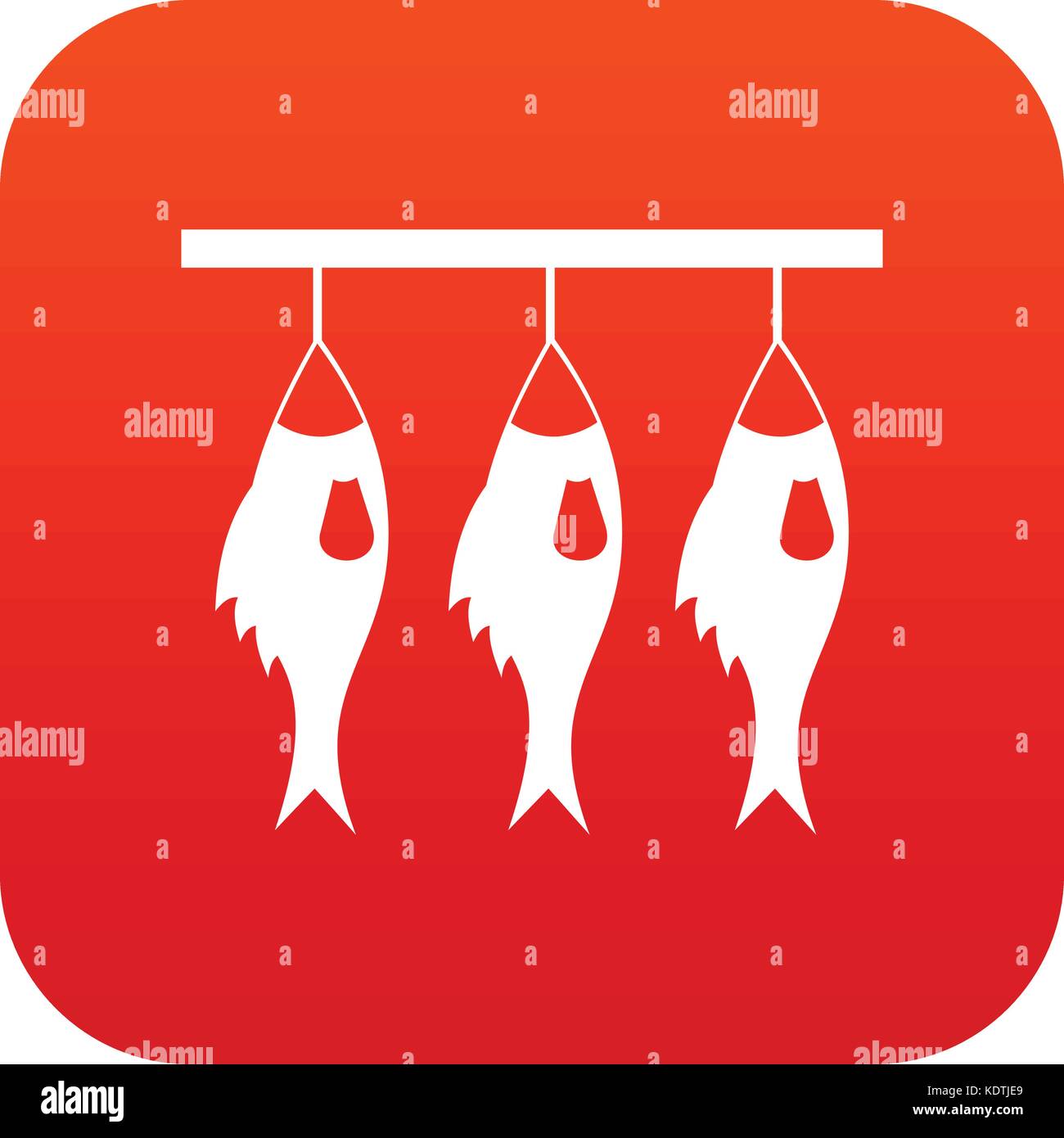 Three dried fish hanging on a rope icon digital red Stock Vector