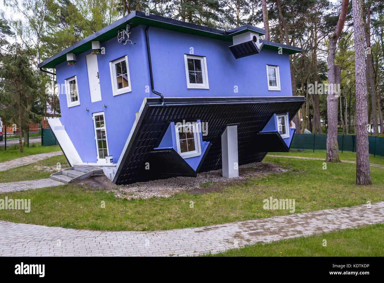 Upside down house in Pobierowo village, West Pomeranian Voivodeship of Poland Stock Photo