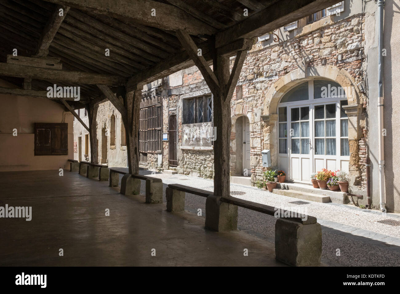 Medieval market hall, Fanjeaux, Langedoc Rousillon, France Stock Photo