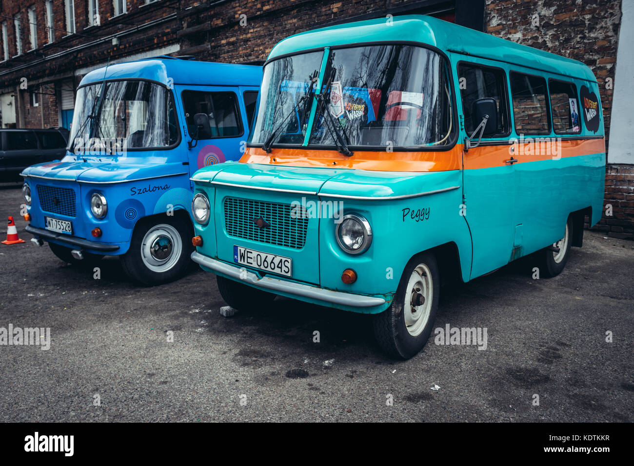 Two old Polish ZSD Nysa vans in Warsaw, Poland Stock Photo
