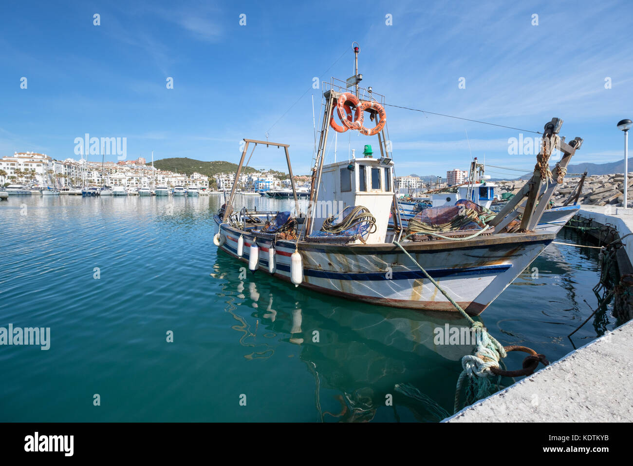 Traditional old Fishing Boat in a harbour. Stock Photo