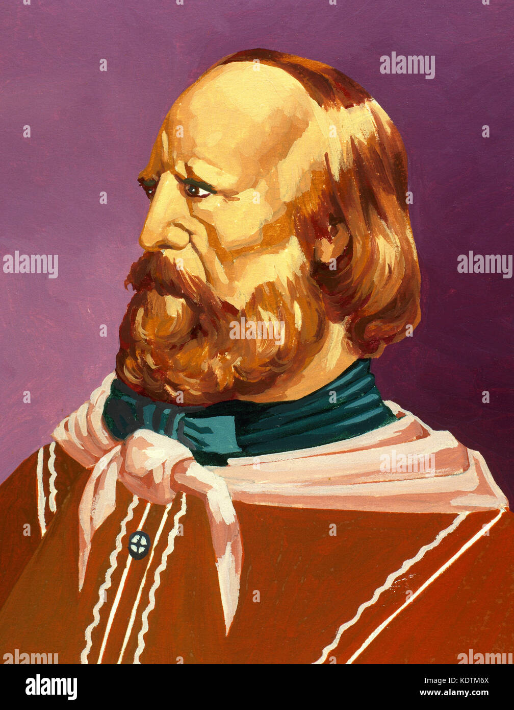 Giuseppe Garibaldi.1807-1882. Italian military and politician. Portrait. Watercolor. Stock Photo