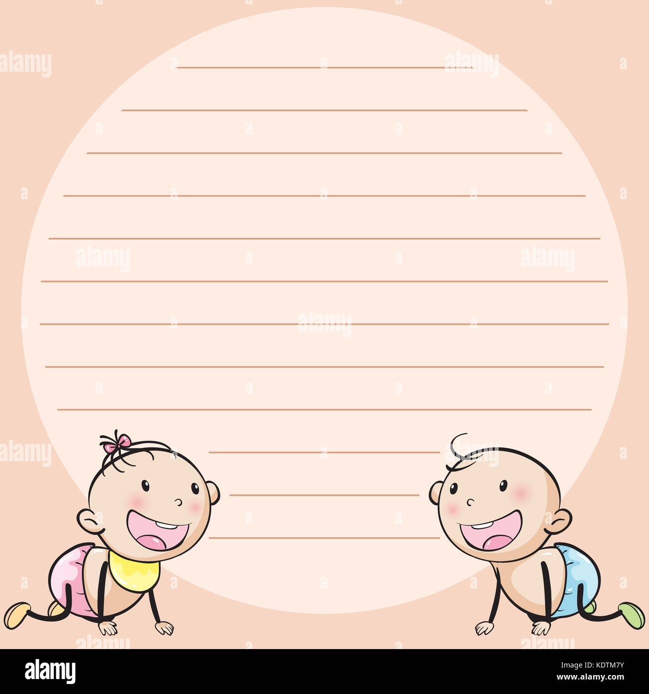Line paper template with two infants illustration Stock Vector Image ...