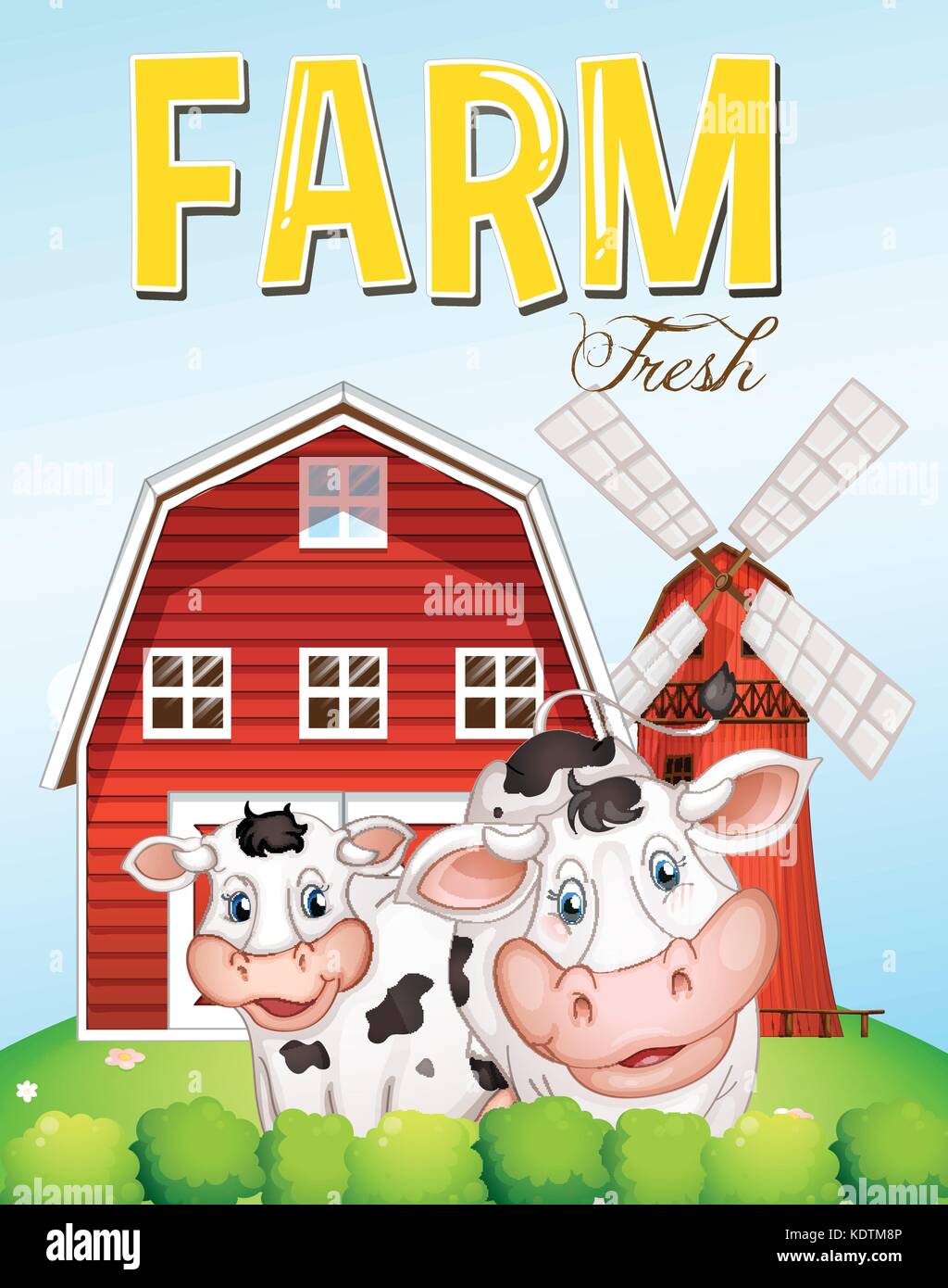 Farm scene with two cows illustration Stock Vector Image & Art - Alamy
