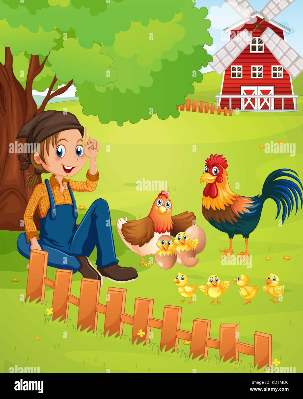 Farmer and chickens on the farm illustration Stock Vector Image & Art ...