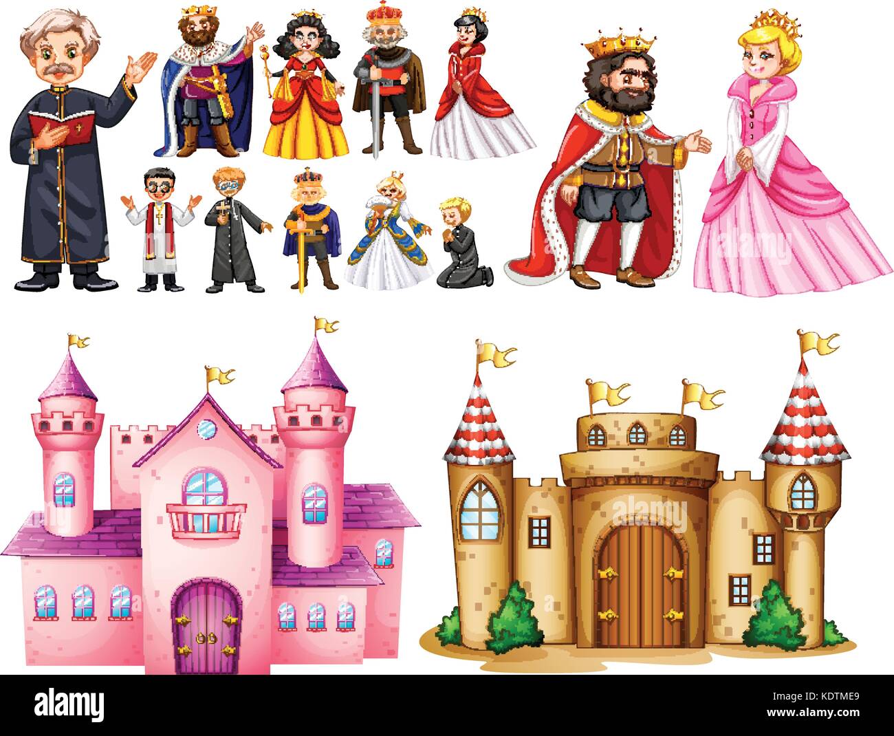 Royal palace and different characters illustration Stock Vector