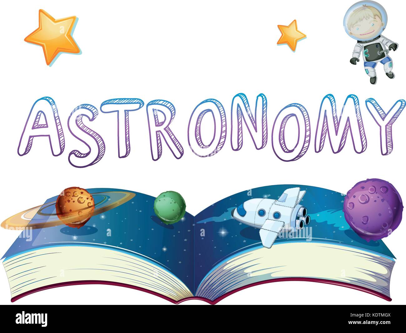 Astronomy book with planets and astronaut illustration Stock Vector ...