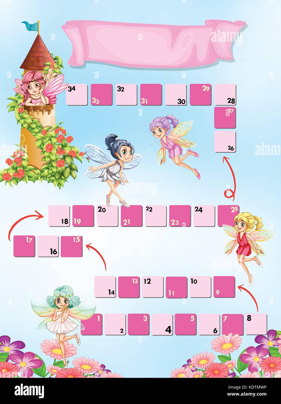Game template with fairies flying in sky illustration Stock Vector ...