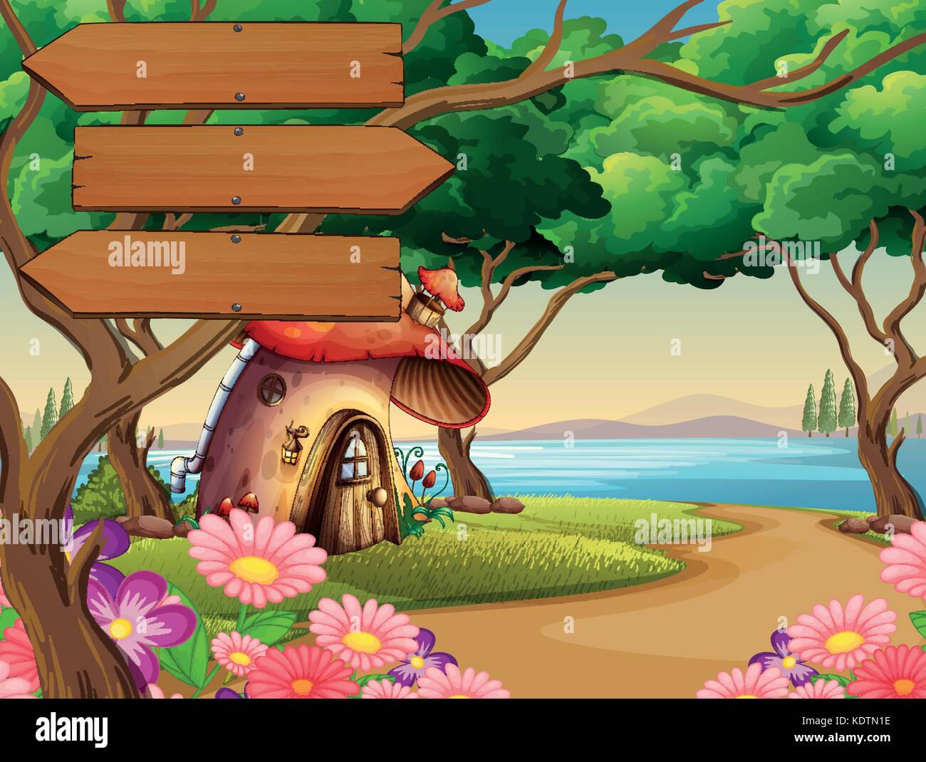 Wooden signs in the woods illustration Stock Vector Image & Art - Alamy