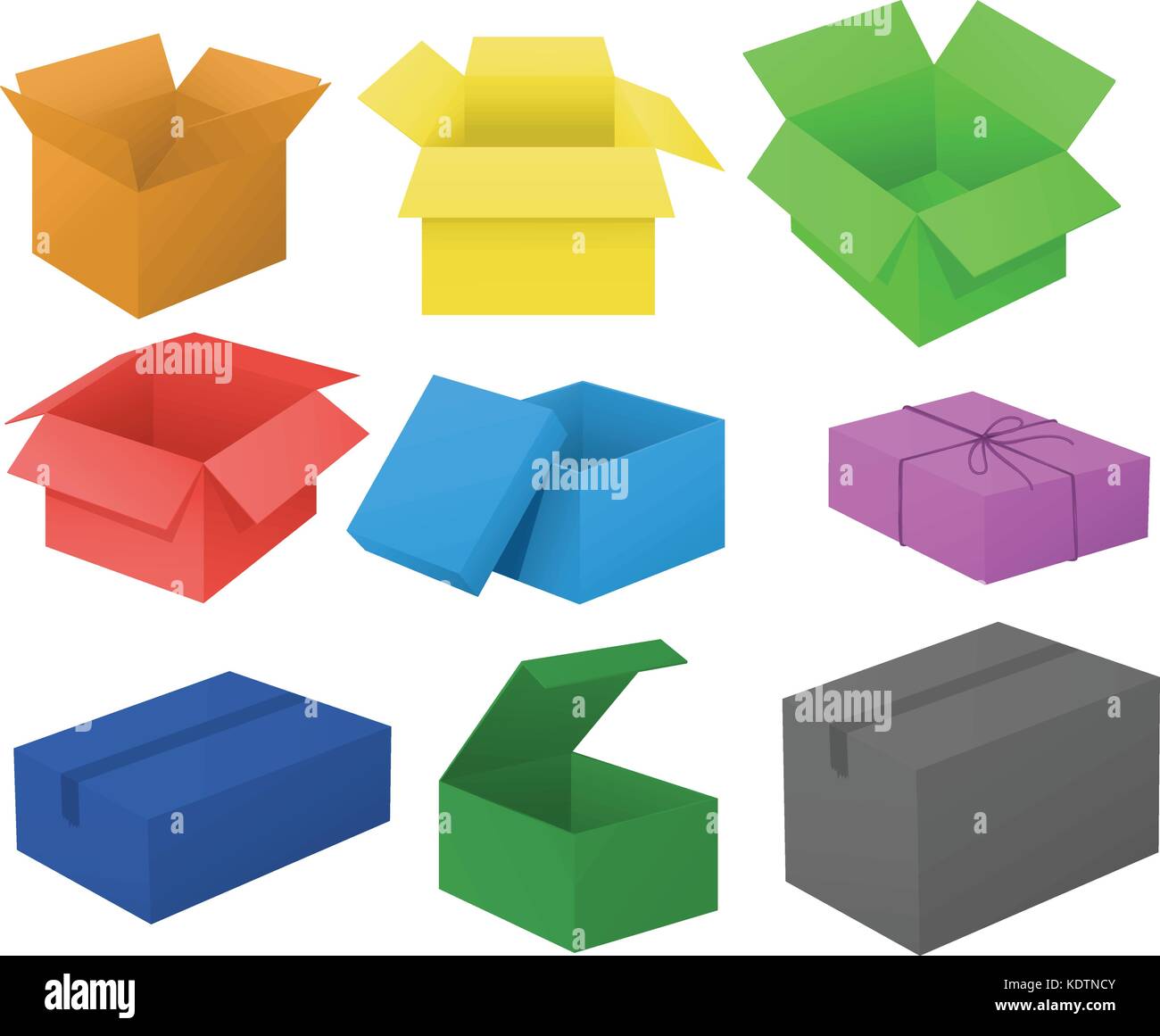 Cardboard boxes in different colors illustration Stock Vector Image