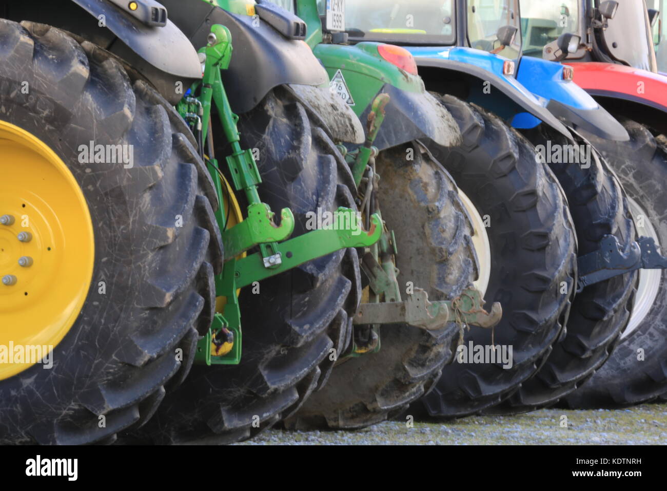 Wheels of large machinery, Tractor tyres Stock Photo