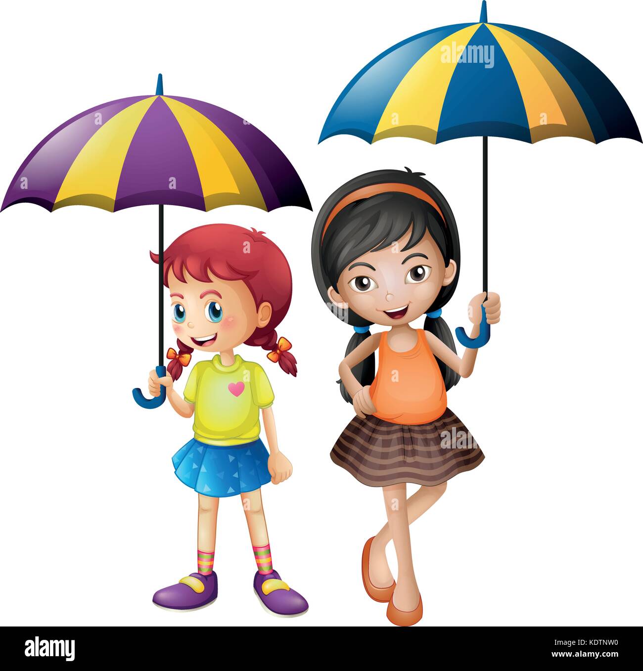 Two girls holding umbrella illustration Stock Vector