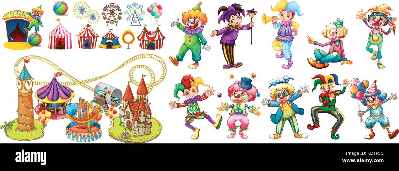 Circus clowns and many rides illustration Stock Vector Image & Art - Alamy