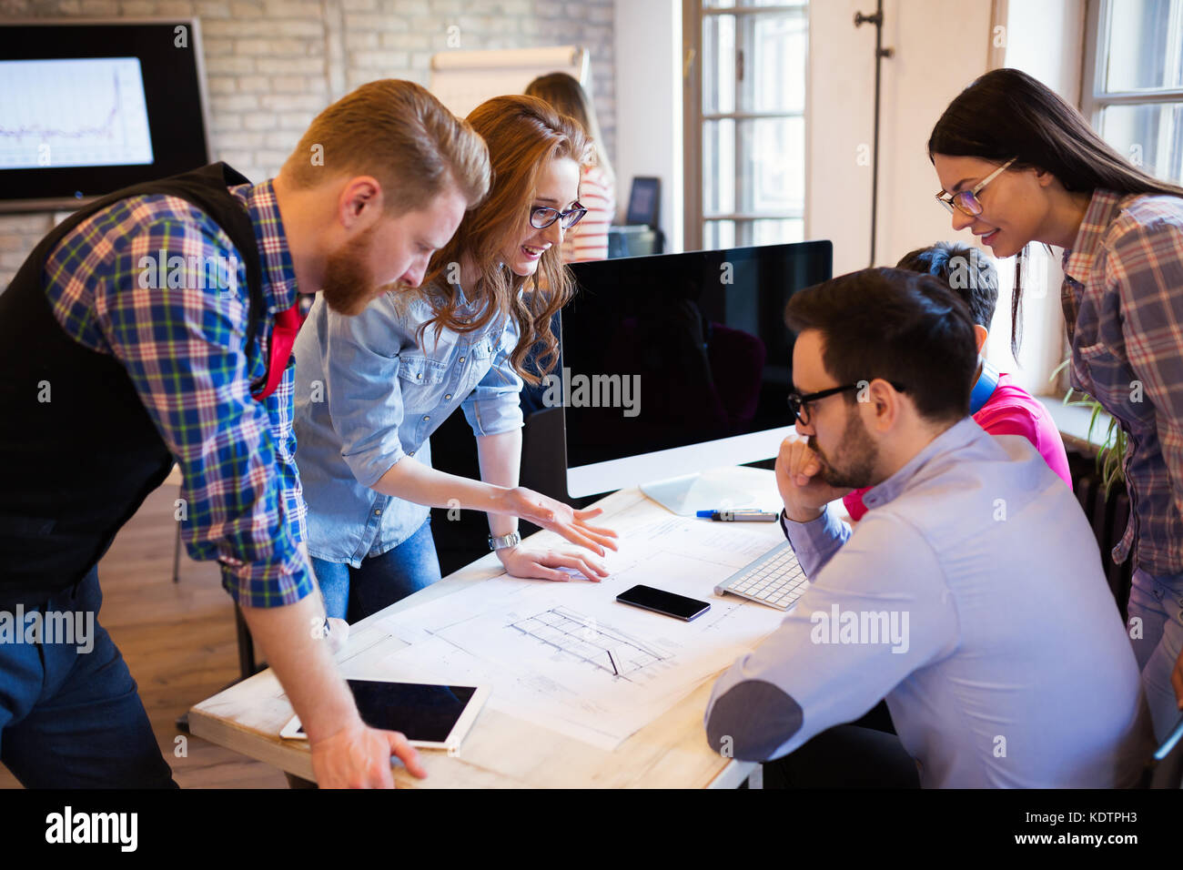 Startup Teamwork Brainstorming Meeting concept in office Stock Photo