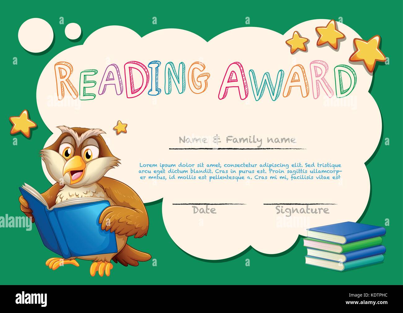 Certificate template for reading award illustration Stock Vector Image ...