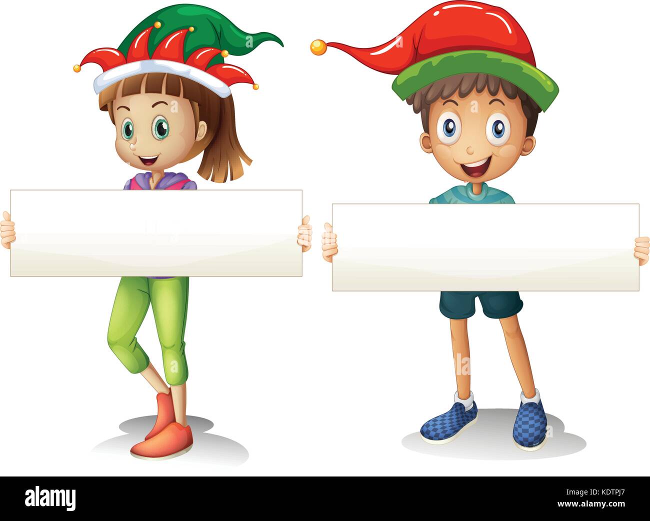 Boy and girl holding blank signs illustration Stock Vector Image & Art ...