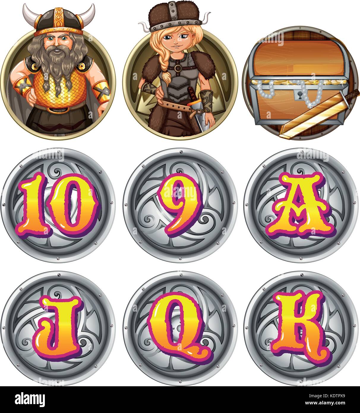 Viking characters and numbers on badges illustration Stock Vector Image