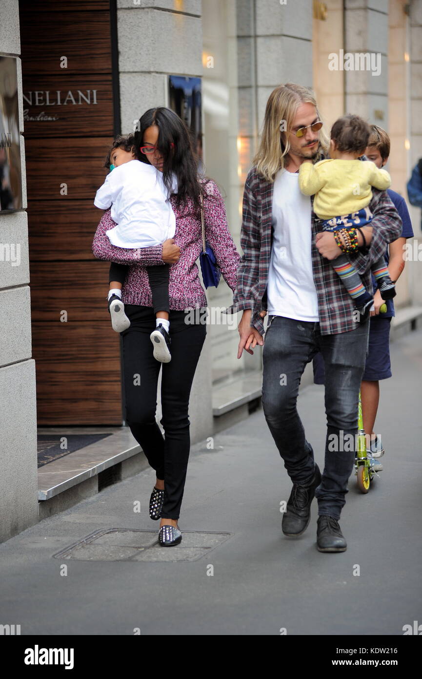 Milan, Zoe Saldana and husband Marco Perego with three children at