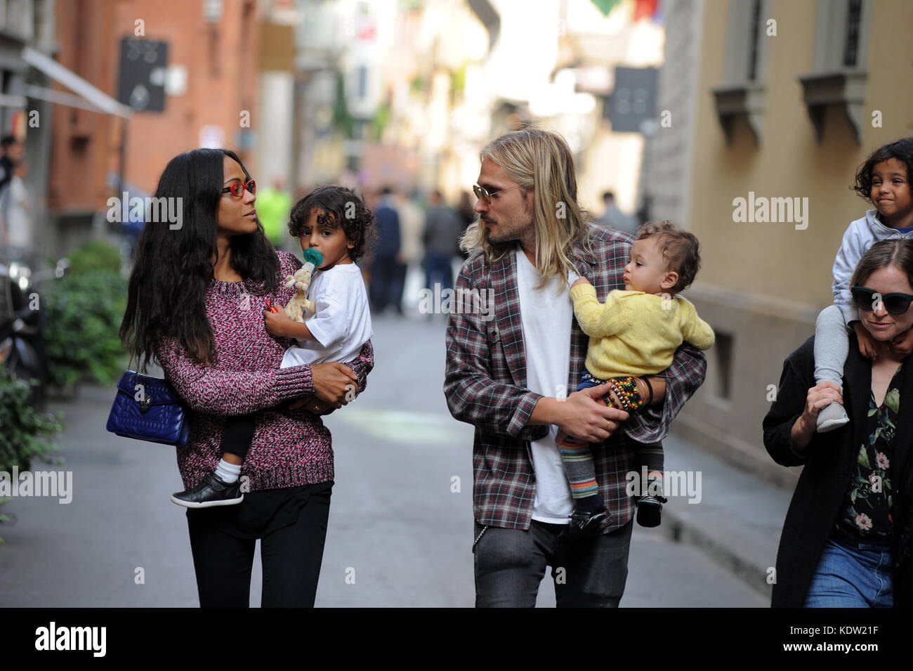 Milan, Zoe Saldana and husband Marco Perego with three children at